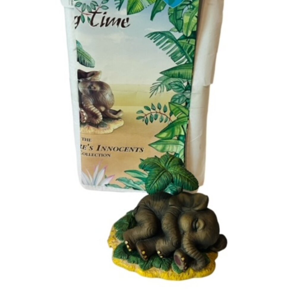 Elephant Figurine vtg Hamilton Collection BOX Napping Time Natures Innocents COA